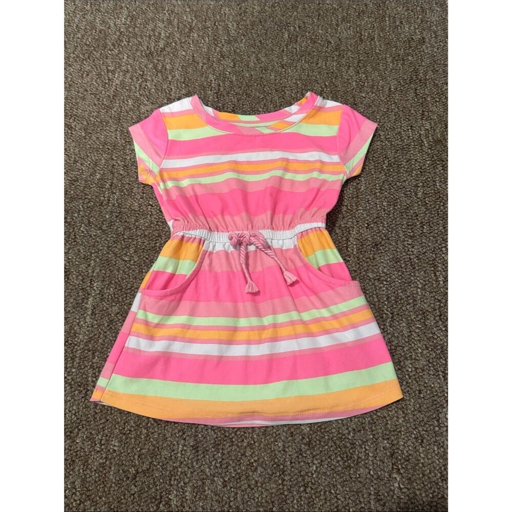 Baby Girls' Pink Striped Drawstring Waist Dress